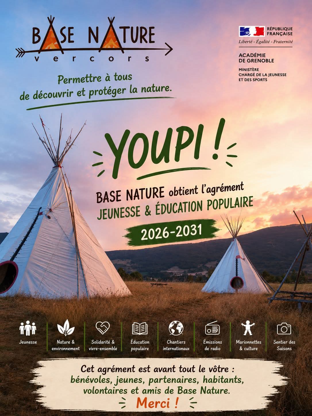 Lire la suite à propos de l’article Base Nature obtient l&rsquo;agrément Éducation Populaire !